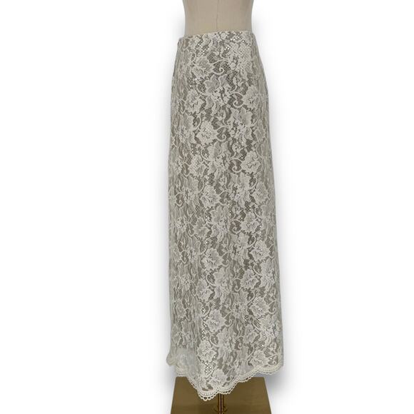 Vintage Y2K Jessica McClintock Millenium 2000 Ivory Sequin Lace Maxi Skirt, Sz 4 - Picture 6 of 10